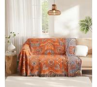 Wotcsil Plaid Canape Grande Taille Plaid Bohème Jeté de Canapé Boho Coton Jeté de Lit Ethnique Patchwork avec Motif 200x230 cm Multicolore Couvre Lit Matelassé Multicolore, (Orange)