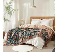 Wotcsil Plaid Canape Grande Taille Plaid Bohème Jeté de Canapé Boho Coton Jeté de Lit Ethnique Patchwork avec Motif 150x200 cm Multicolore Couvre Lit Matelassé Multicolore, (Vert Beige)
