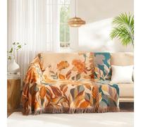 Wotcsil Plaid Canape Grande Taille Plaid Bohème Jeté de Canapé Boho Coton Jeté de Lit Ethnique Patchwork avec Motif 200x230 cm Multicolore Couvre Lit Matelassé Multicolore, (Orange Vert)