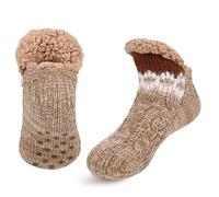 WOTENCE Chausson Chaussette Homme Chaussette Pantoufle Chaussettes Chaudes Antidérapantes Hiver Chaussettes Thermiques Polaire,Chaussettes tricotées hommes avec des pantoufles（Beige）