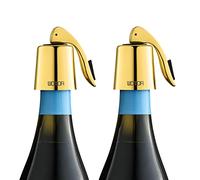 WOTOR Lot de 2 bouchons de bouteille de vin en acier inoxydable avec silicone réutilisable et anti-fuite pour garder la fraîcheur dorée