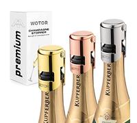 WOTOR Lot de 3 bouchons à champagne en acier inoxydable avec silicone de qualité alimentaire, anti-fuite, garde au frais, réutilisable, pour champagne, cava, prosecco et mousseux (triple couleur)