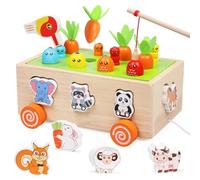 wotoyd Jouet Montessori 1 2 3 Ans | 7 en 1 Jeu de Ferme en Bois - Jouet Éducatif d'apprentissage avec Jolie Voiture Animaux | Cadeau Fille Garcon Bébé 1 2 3 4 Ans