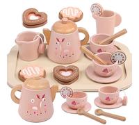 wotoyd Services à Thé en Bois, Dinette Éducatif Montessori pour Tea Party et Jeux de Rôle, Jouet de Cuisine Cadeau pour Fille Enfant 3 4 5 6 Ans Cadeaux Noel