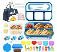 Wotplay 1300ml Lunchbox avec 5 Compartiments, Anti-Fuite Bento Lunch Box avec Lunch Bag et Couverts, Boîtes Bento pour Enfants, Adultes, école, Pique-nique, Micro-ondes/Lave-vaisselle(Bleu)