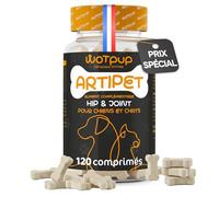 WOTPUP© Soutien Articulaire Chiens & Chats - Formulé par des Vétérinaires - 120 Comprimés en Forme d’Os - Anti-arthrose, Souplesse & Confort du Cartilage - Glucosamine & Chondroïtine