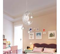 WOTTES Ø20CM Suspension Luminaire Mini Lune Étoiles LED Lustre avec 5 Ampoules Éclairage pour Chambre, 1PCS Blanche Froide