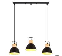 WOTTES 3 Lampes Suspension Luminaire Industrielle, Lustre Barre Plafonnier en Fer et Bois Rétro Design Noir Pour Cuisine Salon