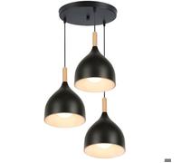 WOTTES 3 Lumières Suspension Rétro Industriel Lustre Design Edison Métal Lustre avec Support de Plaque Circulaire, Ø 18cm, Noir