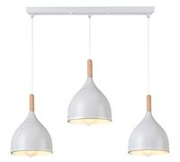 WOTTES 3 Suspension Luminaire Industrielle E27 Suspensions Éclairage Moderne Long Lumières Lustre Abat-jour Métal Lampe Suspendue Luminaires Intérieur pour Chambre Cuisine Salon (3Pcs Blanc)