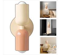 WOTTES Applique Murale Intérieur Moderne 1pcs, 2 têtes E27 Lampe Murale Scandinavie Décoration pour Chambre Salon, Beige + Rose