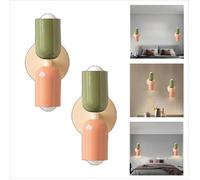 WOTTES Applique Murale Intérieur Moderne 2pcs, 2 têtes E27 Lampe Murale Scandinavie Décoration pour Chambre Salon, Vert + Rose