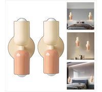 WOTTES Applique Murale Intérieur Moderne 2pcs, 2 têtes E27 Lampe Murale Scandinavie Décoration pour Chambre Salon, Beige + Rose