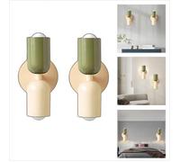 WOTTES Applique Murale Intérieur Moderne 2pcs, 2 têtes E27 Lampe Murale Scandinavie Décoration pour Chambre Salon, Vert + Beige