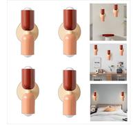 WOTTES Applique Murale Intérieur Moderne 4pcs, 2 têtes E27 Lampe Murale Scandinavie Décoration pour Chambre Salon, Rouge + Rose