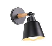 WOTTES Applique Murale Vintage Industrielle Intérieure Lampe Murale Rétro en Métal et Bois E27 Luminaire Murales Angle Réglable Applique Ø12cm Abat-jour pour Salon Chambre à Coucher Café (Noir)