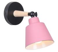 WOTTES Applique Murale Vintage Industrielle Intérieure Lampe Murale Rétro en Métal et Bois E27 Luminaire Murales Angle Réglable Applique Ø12cm Abat-jour pour Salon Chambre à Coucher Café (Rose)