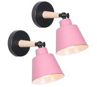WOTTES Applique Murale Vintage Industrielle Intérieure Lampe Murale Rétro en Métal et Bois E27 Luminaire Murales Angle Réglable Applique Ø12cm Abat-jour pour Salon Chambre à Coucher Café (2Pack Rose)