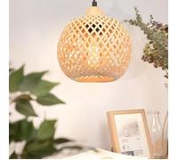 WOTTES Lampe en bambou tressé Lampe en rotin tressé Luminaire, lustre suspension bambou Sphérique, naturel, Ø20 x H 15 CM
