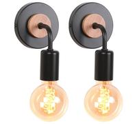 WOTTES Lot de 2 Applique Murale Industrielle Rétro Métal+Bois Lampe Murale Fer E27 Éclairage Luminaires Intérieur pour Chambre Salon Escalier Couloir (Modèle C, Noir)