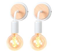 WOTTES Lot de 2 Applique Murale Industrielle Rétro Métal+Bois Lampe Murale Fer E27 Éclairage Luminaires Intérieur pour Chambre Salon Escalier Couloir (Modèle B, Blanc)
