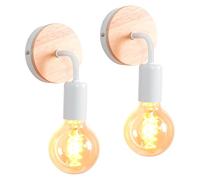 WOTTES Lot de 2 Applique Murale Industrielle Rétro Métal+Bois Lampe Murale Fer E27 Éclairage Luminaires Intérieur pour Chambre Salon Escalier Couloir (Modèle A, Blanc)