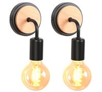 WOTTES Lot de 2 Applique Murale Industrielle Rétro Métal+Bois Lampe Murale Fer E27 Éclairage Luminaires Intérieur pour Chambre Salon Escalier Couloir (Modèle B, Noir)