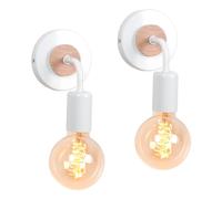 WOTTES Lot de 2 Applique Murale Industrielle Rétro Métal+Bois Lampe Murale Fer E27 Éclairage Luminaires Intérieur pour Chambre Salon Escalier Couloir (Modèle C, Blanc)