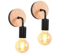 WOTTES Lot de 2 Applique Murale Industrielle Rétro Métal+Bois Lampe Murale Fer E27 Éclairage Luminaires Intérieur pour Chambre Salon Escalier Couloir (Modèle A, Noir)