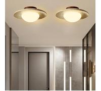 WOTTES Lot de 2 Plafonnier en Bois Noyer Lampe de Plafond en Travertin Jaune Naturel Luminaire Éclairage pour Couloir, Blanc neutre