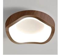 WOTTES Plafonnier LED Style Moderne - 12W Blanc froide IP54 Imperméable Bois Lampe de Plafond Pour Salle de Bain - 1pcs Noyer Ø20CM