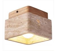 WOTTES Rétro Plafonnier LED en Pierre Carré, E27 Plafonnier Créatif en bois Naturel Design, Lampe de Plafond Salon Luminaire 1pcs
