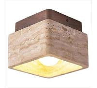 WOTTES Rétro Plafonnier LED en Pierre Carré, E27 Plafonnier Créatif en bois Noyer Design, Lampe de Plafond Salon Luminaire 1pcs