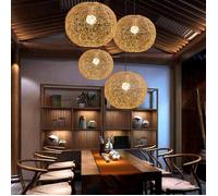 WOTTES Suspension Boule Rotin Pendentif Abat-jour Luminaire Vintage Suspension Tissée Rustique Luminaire Rotin Lustre, 4pcs Ø20cm