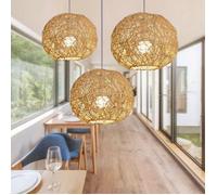 WOTTES Suspension Boule Rotin Pendentif Abat-jour Luminaire Vintage Suspension Tissée Rustique Luminaire Rotin Lustre, 3pcs Ø20cm