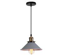 WOTTES Suspension Luminaire Industriel Lustre Abat-jour Ø 22cm Suspensions Éclairage Lampe Suspendue Moderne E27 Lumières Lustres Vintage Métal pour Salon Cuisine Chambre (1Pcs Gris)