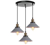 WOTTES Suspension Luminaire Industriel Rong Lustre Abat-jour Ø 22cm Suspensions Éclairage Lampe Suspendue Moderne E27 Lumières Lustres Vintage Métal pour Salon Cuisine Chambre (3Pcs Gris)