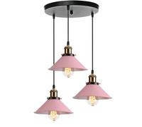 WOTTES Suspension Luminaire Lampes Moderne 3Pcs Art Fer Ø22CM Abat-jour Métal Luminaires Intérieure Éclairage Intérieur Rétro Lampe Suspendue E27 Vintage pour Cuisine Chambre Salon (Rose Clair)