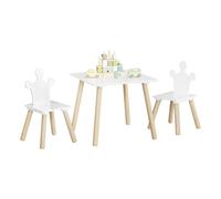 WOTU Table pour Enfants avec 2 Chaises, Ensemble de Table Carrée et Chaises avec Dossier pour Enfants, pour Chambre d'Enfants, Crèche, Salle de Jeux, en MDF + Bois , Blanc + Couleur de Bois Clair