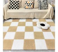 WOTZOV 16 Dalles De Moquette Emboîtables Et Moelleuses, Dalles De Moquette Carrées Patchwork, Dalles en Mousse Souple, Décoration Intérieure，Marron Clair + Blanc 30x30cm