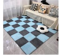WOTZOV 16 Dalles De Moquette Emboîtables Et Moelleuses, Dalles De Moquette Carrées Patchwork, Dalles en Mousse Souple, Décoration Intérieure，Bleu et Gris 30x30cm