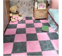 WOTZOV 16 Dalles De Moquette Emboîtables Et Moelleuses, Dalles De Moquette Carrées Patchwork, Dalles en Mousse Souple, Décoration Intérieure，Gris et Rose 60x60cm