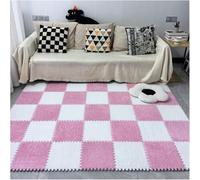 WOTZOV 16 Dalles De Moquette Emboîtables Et Moelleuses, Dalles De Moquette Carrées Patchwork, Dalles en Mousse Souple, Décoration Intérieure，Rose et Blanc 60x60cm