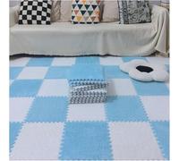 WOTZOV 16 Dalles De Moquette Emboîtables Et Moelleuses, Dalles De Moquette Carrées Patchwork, Dalles en Mousse Souple, Décoration Intérieure，Bleu et Blanc 60x60cm