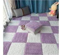 WOTZOV 16 Dalles De Moquette Emboîtables, Patchwork Antidérapant, Tapis De Sol en Mousse Moelleuse，Blanc + Violet 0,6 cm