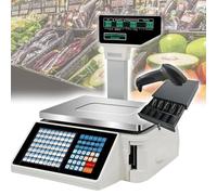 WOTZOV Balance numérique d'impression d'étiquettes de Prix avec écran LCD Double Face et 63 Touches de Raccourci pour Caisse enregistreuse Commerciale et comptage,Machine+Scanner+cashbox