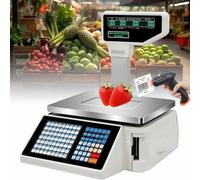 WOTZOV Balance numérique d'impression d'étiquettes de Prix avec écran LCD Double Face et 63 Touches de Raccourci pour Caisse enregistreuse Commerciale et comptage,Machine+Scanner