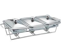 WOTZOV Chafing Dish à 3 bacs pour Buffet, Chauffe-Plats à Alcool, modèle rectangulaire Commercial, avec 3 Plateaux en Verre pour la Conservation des Aliments, idéal po