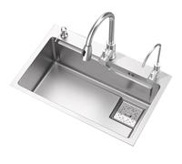 WOTZOV Évier Simple argenté avec Robinet extractible et bonde intégrée, idéal pour la Maison et Les Restaurants. Panneau en Acier Inoxydable 3 mm d'épaisseur. Dimensio