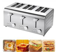 WOTZOV Grille-Pain entièrement Automatique 2/4/6 tranches, Grille-Pain Professionnel en Acier Inoxydable, avec Fentes indépendantes et Extra Larges, Fonctions décongélation/réch，6 PCS